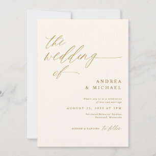 Moderne romantische Hochzeit Creme und Gold Einladung