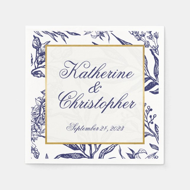 Moderne romantische Hochzeit der Navy Blue Gold Bo Serviette (Vorderseite)