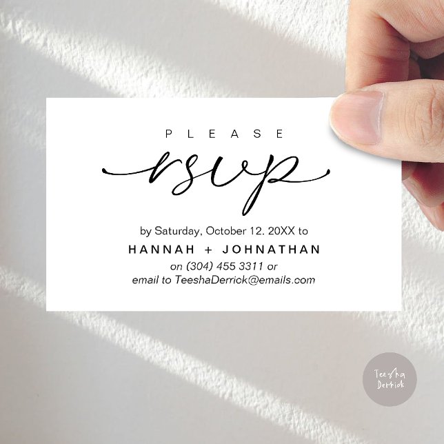 Moderne romantische Hochzeit lädt zur UAWG Erinner Begleitkarte (Modern Romantic Wedding Invitation Invites RSVP Reminder Card Black White)