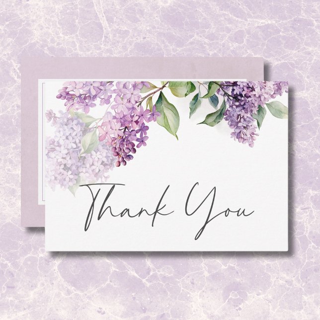 Moderne romantische Hochzeit Lila & Sage Lilacs Dankeskarte (Modern Romantic Purple & Sage Lilacs Wedding Thank You Card)