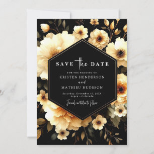 Moderne romantische Hochzeit mit Gold und Schwarz Save The Date