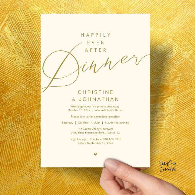 Moderne Romantische Hochzeitsfeier mit Dinner "Hap Einladung (Modern Romantic Wedding Happily Ever After reception Dinner Invitation card in Yellow Gold)