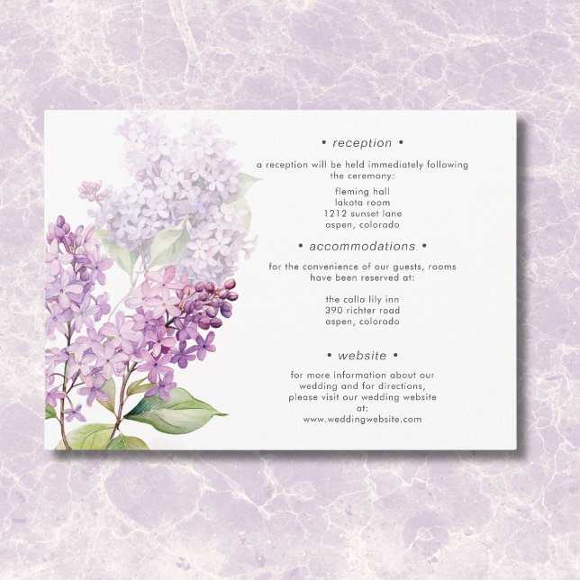Moderne romantische Lila-Sage Lilacs Wedding Detai Begleitkarte (Modern Romantic Purple Sage Lilacs Wedding Details Enclosure Card)