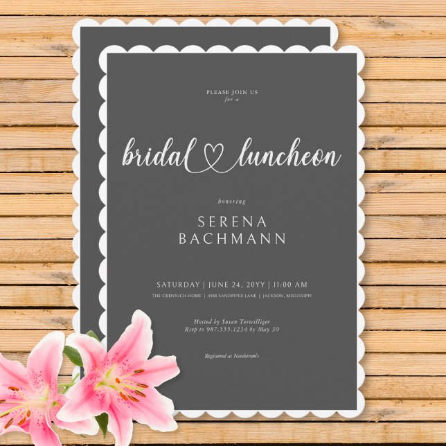 Moderne romantische Minimal Gray Bridal Luncheon Einladung (Modern Romantic Minimal Gray Bridal Luncheon Invitation)