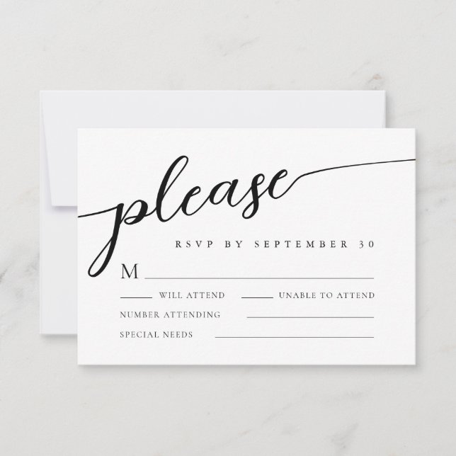 Moderne romantische Minimalistische Hochzeit RSVP Karte (Vorderseite)