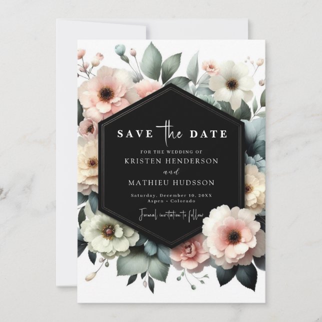 Moderne romantische Rosa Blumenhochzeit Save The Date (Vorderseite)