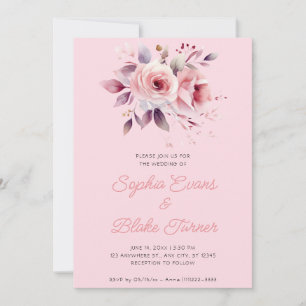 Moderne Romantische Rosa Rosen Sanfte Rosa Hochzei Einladung