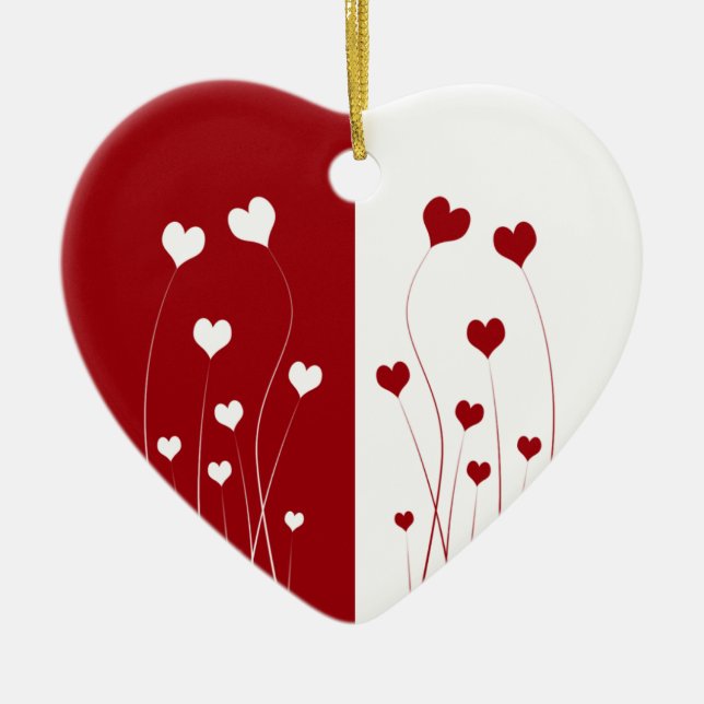Moderne Romantische Rote Weiße Liebe Herz Keramik Ornament (Vorne)