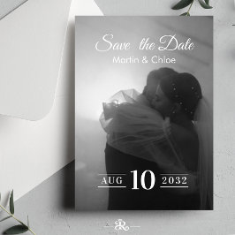 Moderne romantische Schwarz-Weiß-Foto-Hochzeit Einladung
