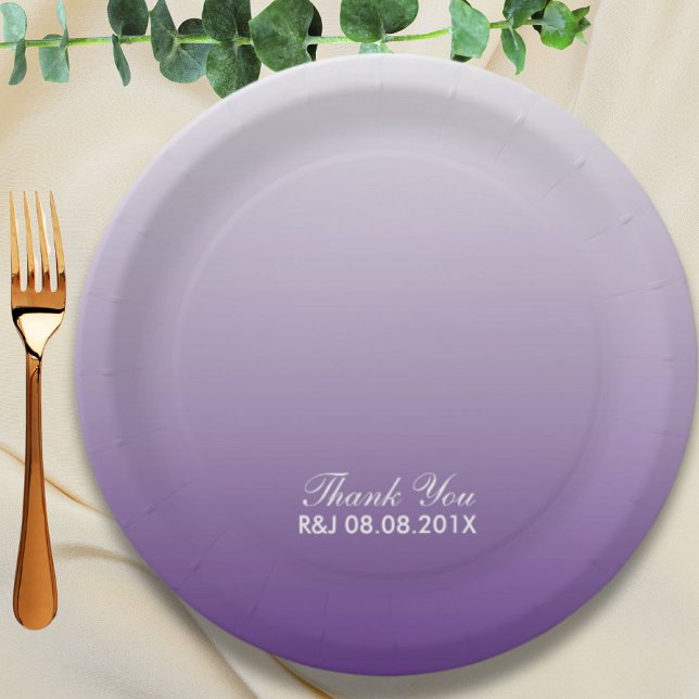 moderne romantische Sommerlila ombre lila Hochzeit Pappteller (modern romantic summer lilac ombre purple wedding paper plates)