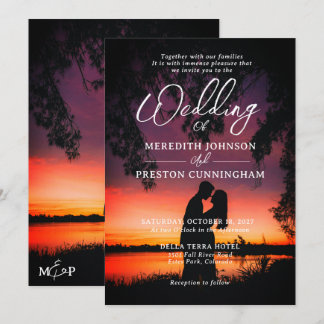 Moderne romantische Sonnenuntergangs-Silhouette-Fo Einladung