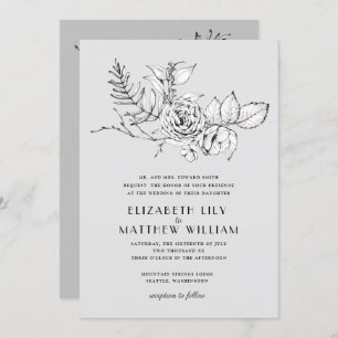 Moderne romantische Wildblume Gray Wedding Einladu Einladung