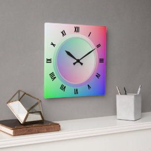 Moderne römische Zahlen und Fun Pastel Rainbow Dis Quadratische Wanduhr