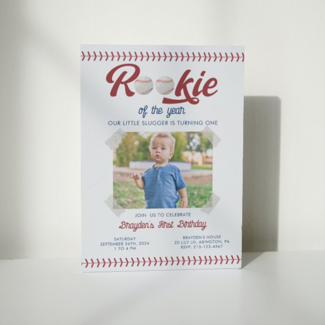 Moderne Rookie des Jahres Foto Baseball Geburtstag Einladung (Von Creator hochgeladen)