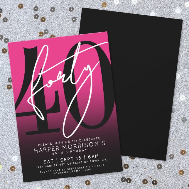 Moderne rosa 40. Geburtstagsfeier Einladung (Modern Pink 40th Birthday Party Invitation)