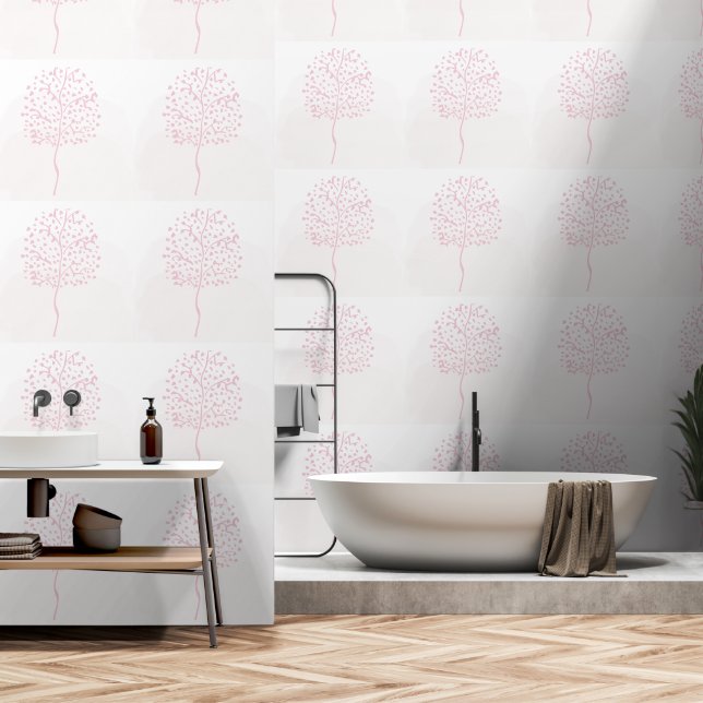 Moderne rosa Abstrakte Natur Tapete (Badezimmer)