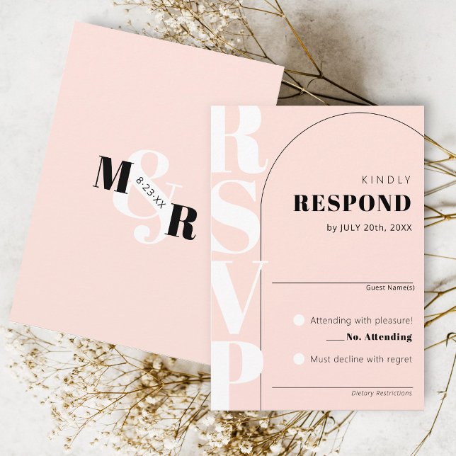 Moderne rosa Ampere und Arch Wedding RSVP Card (Classy arch matching pink modern wedding invitation RSVP card, ampersand monogram black and white)