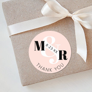 Moderne rosa Ampersand Monogram Wedding Vielen Dan Runder Aufkleber