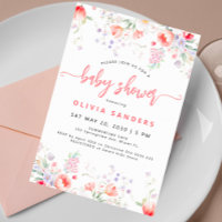 Moderne rosa Aquarell-Blumengirl-Baby-Party