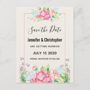 Moderne rosa Aquarell-Blumenstrauß Save-the-Date-K Einladungspostkarte