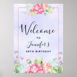 Moderne rosa Aquarellbilder zum Geburtstag Poster