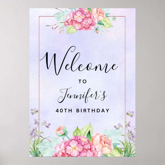 Moderne rosa Aquarellbilder zum Geburtstag Poster (Vorne)