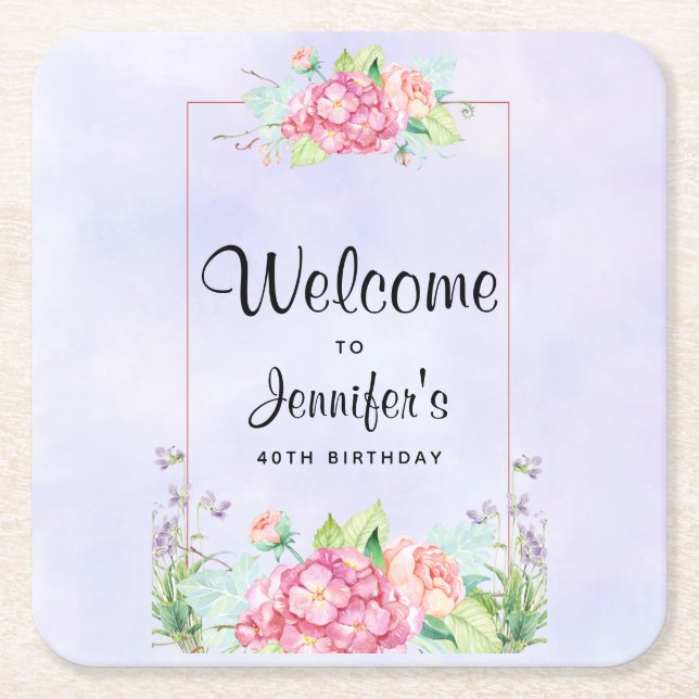 Moderne rosa Aquarellbilder zum Geburtstag Rechteckiger Pappuntersetzer (Vorderseite)