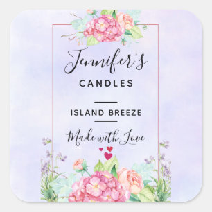 Moderne rosa Aquarellfarben Blumenrahmen Kerze / S Quadratischer Aufkleber