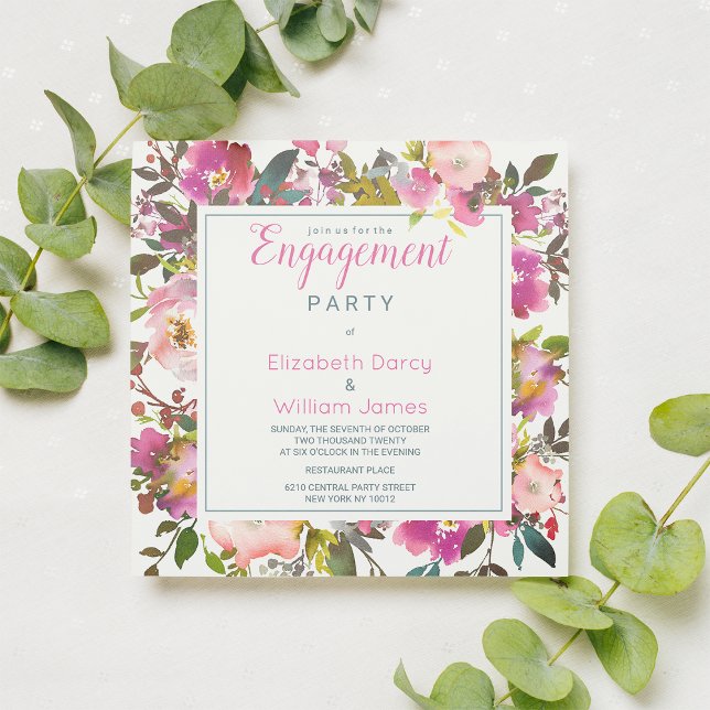 Moderne rosa Aquarellfarben-Engagement Party Einladung (Modern pink watercolor floral Engagement Party )