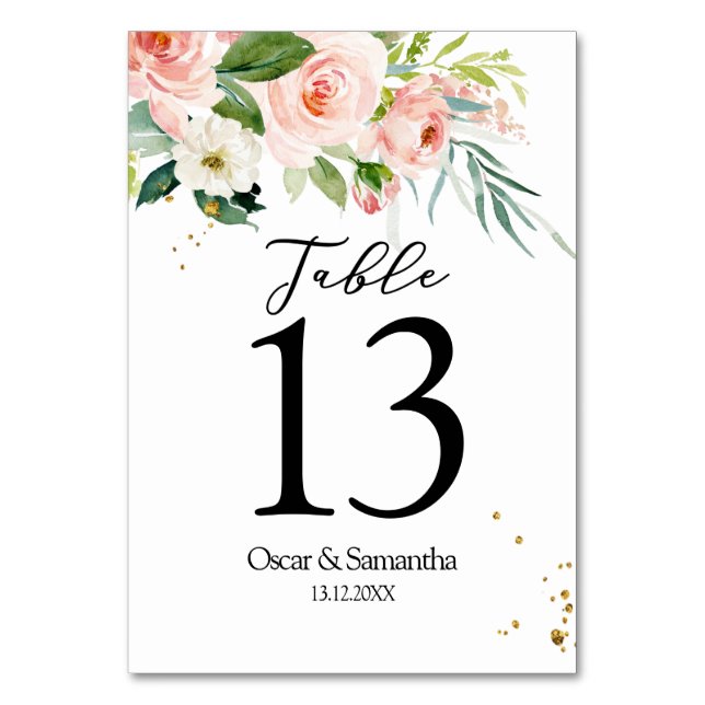 Moderne rosa Aquarellfarben Schönheit Blume & Blät Tischnummer (Vorderseite)