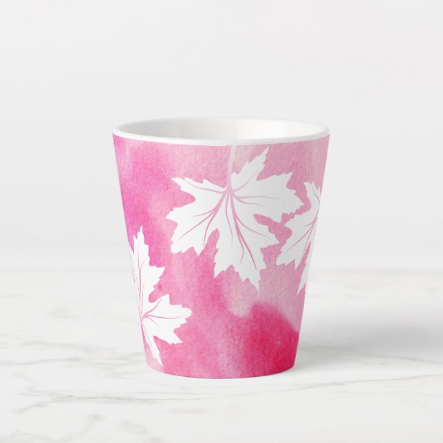 Moderne rosa Aquarellfarben und Blätter aus weißem Milchtasse (Vorderseite)