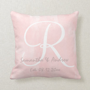 Moderne rosa Aquarellmonogrammhochzeit Kissen
