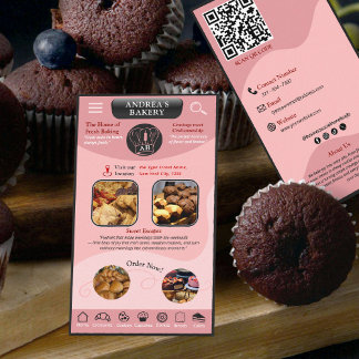 Moderne Rosa Bäckerei-Logo und Markenfotos hinzufü Visitenkarte
