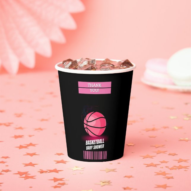 Moderne rosa Basketball Ticket Ball Baby Dusche Pappbecher (Insitu)