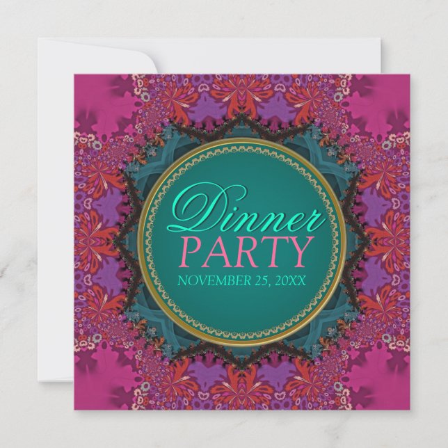 Moderne rosa Batik Abendessen Party Einladung (Vorderseite)