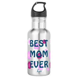 Moderne rosa beste Mama je niedliche Blume Muster Edelstahlflasche