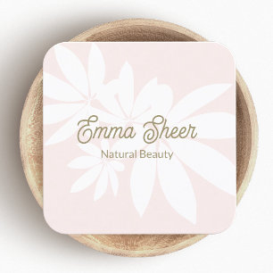 Moderne rosa Blätter Zweig-Gold-Script Quadratische Visitenkarte