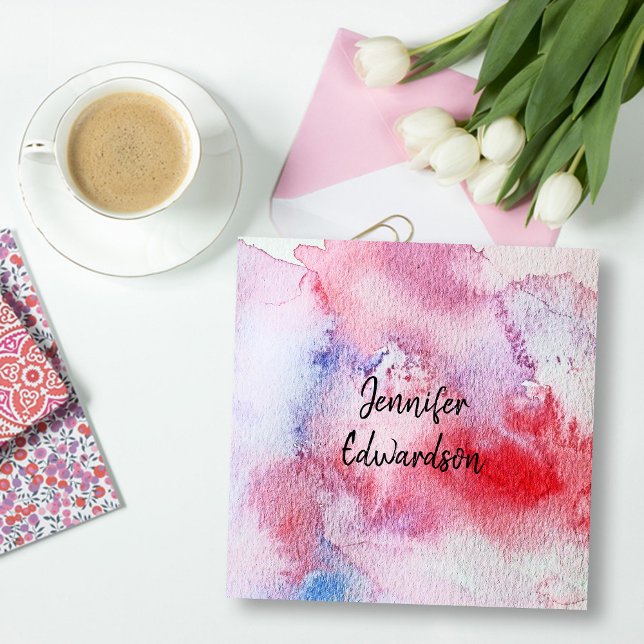 Moderne rosa blaue Aquarelltöne Spritzer Splint Quadratische Visitenkarte (Modern elegant pink blue red watercolor splatter splash square business card.)