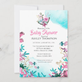 Moderne rosa blaue Unterwasser-Babydusche Einladung