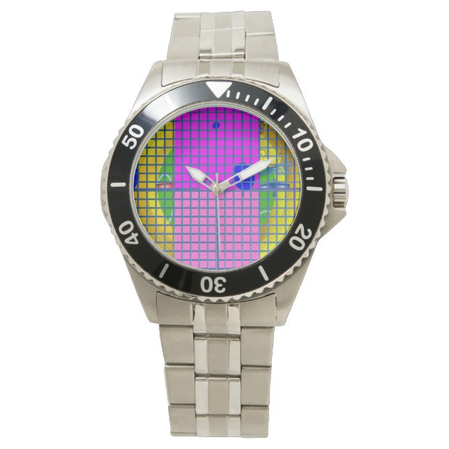 Moderne rosa Blöcke Armbanduhr (Vorderseite)