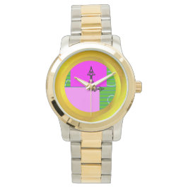 Moderne rosa Blöcke auf goldgrün Armbanduhr