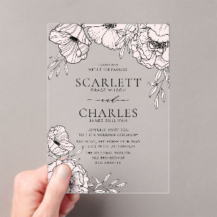 Moderne Rosa Blume Hochzeit Acryleinladungen