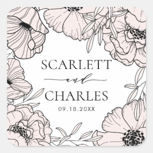 Moderne Rosa Blume Hochzeitsticker Quadratischer Aufkleber