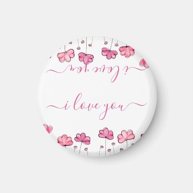 Moderne rosa Blume, ich Liebe Sie Magnet (Vorne)
