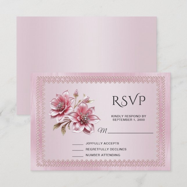 Moderne rosa Blume RSVP-Karte RSVP Karte (Vorne/Hinten)