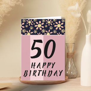 Moderne rosa Blumen Blumenfrau 50. Geburtstag Karte
