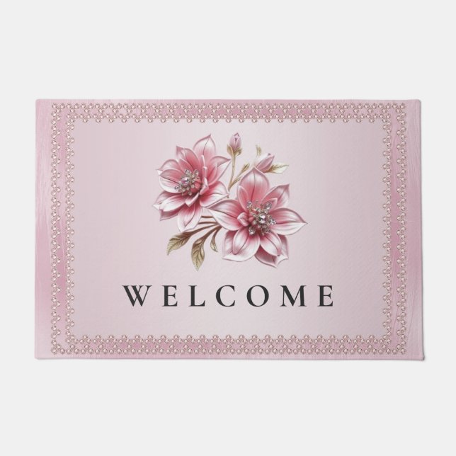 Moderne rosa Blumen Fußmatte (Vorderseite)