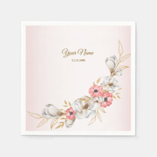 Moderne rosa Blumen-Hochzeitsfeier mit goldenem Pf Serviette
