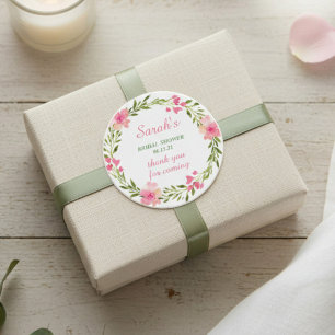 Moderne rosa Blumen Hochzeitsshower Danke schön Runder Aufkleber