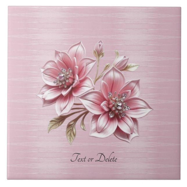 Moderne rosa Blumen Keramikfliese (Vorderseite)